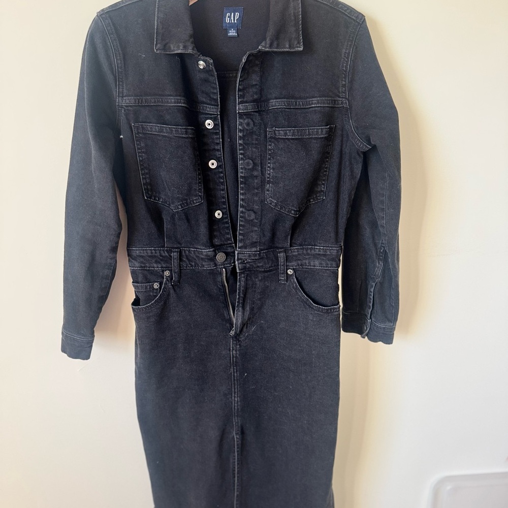 GAP Black Denim Jacket Dress with Front Buttons